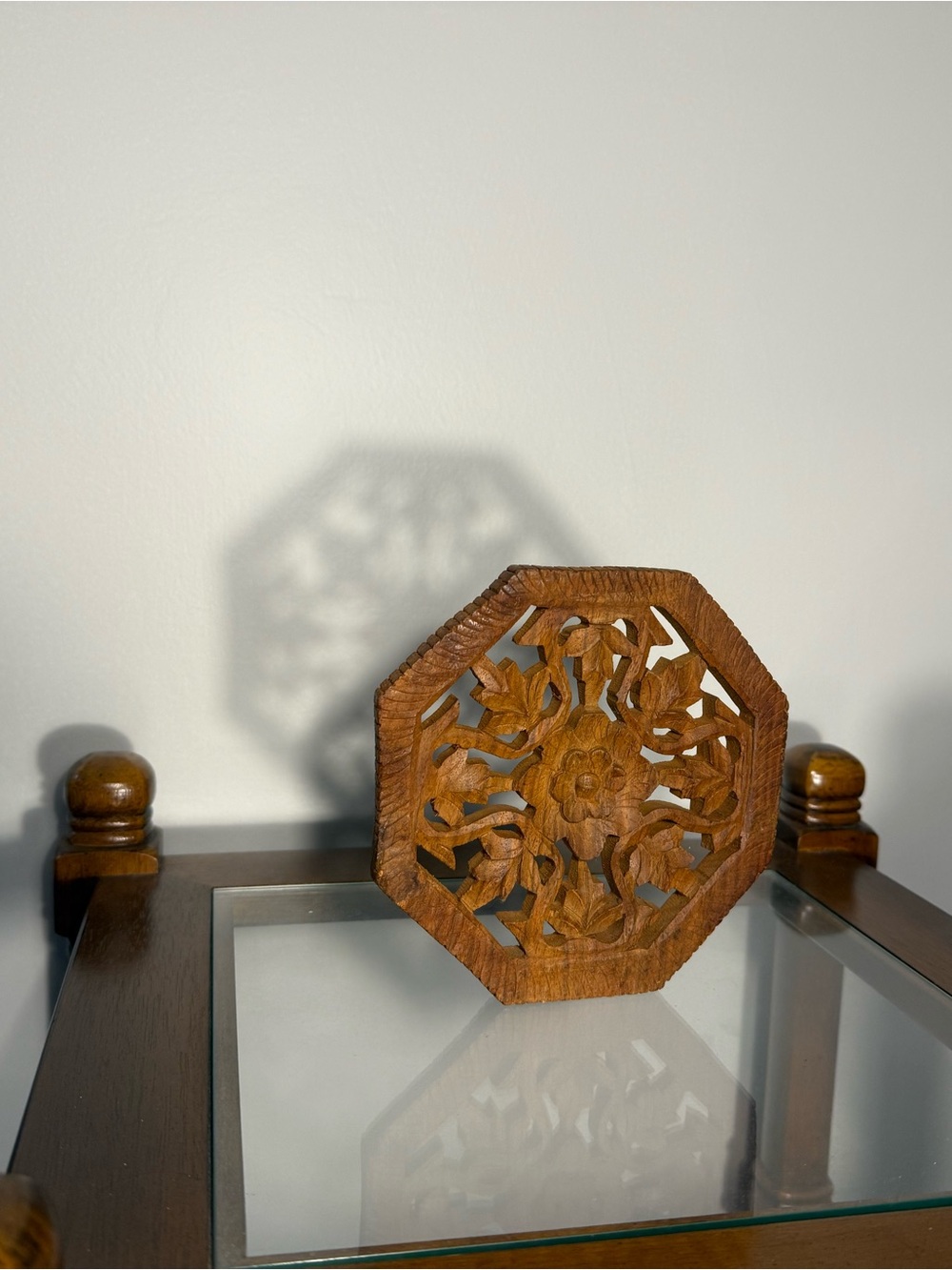 Hand-Carved Octagonal Wooden Trivet